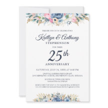 Aniversário elegante Aquarela Azul Floral Dourado