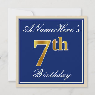 Convite Aniversário Elegante, Azul, Faux Dourado 7; Nome