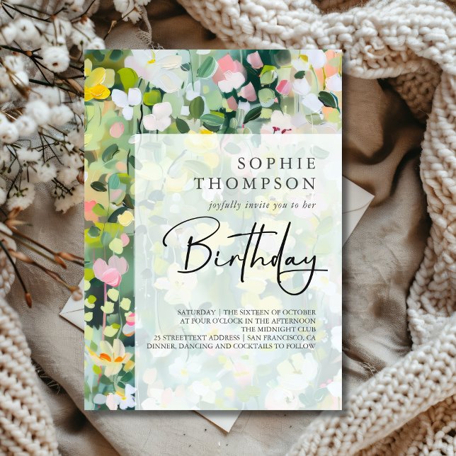 Convite Aniversário elegante das flores dos prados (Criador carregado)