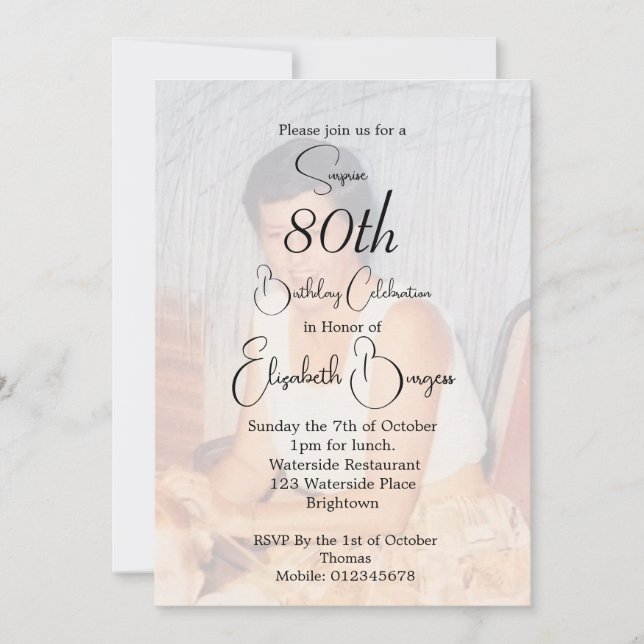 Convite Aniversário Elegante de Foto de Aniversário de 80 (Frente)