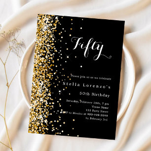 Convite Aniversário elegante de luxo com ouro negro
