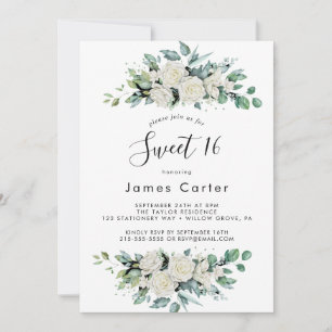 Convite Aniversário Elegante de Sweet Sixteen com Flores B
