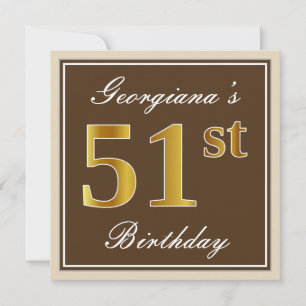 Convite Aniversário Elegante, Marrom, Faux Dourado 51 rua