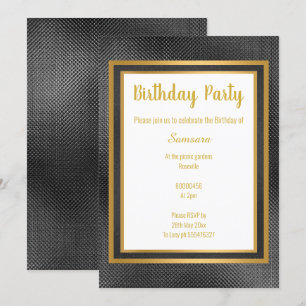 CONVITE ANIVERSÁRIO ELEGANTE METÁLICO PRETO E DOURADO INCO