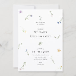 Convite Aniversário elegante minimalista de flores selvage