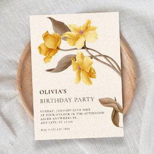 Convite Aniversário elegante minimalista floral estético