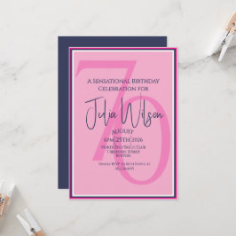Convite Aniversário Elegante Moderno Rosa Marinho Script 