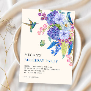 Convite Aniversário elegante pássaro floral estético