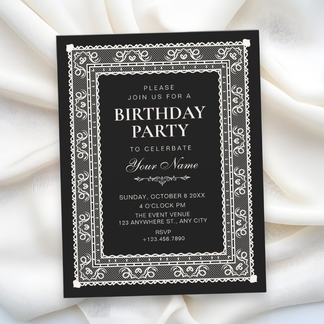 Convite Aniversário elegante preto (Criador carregado)
