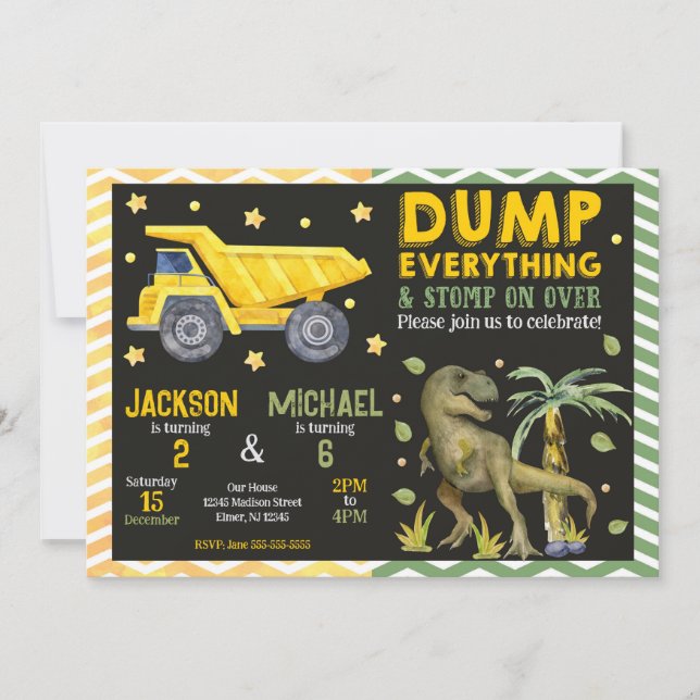 Convite Aniversário em Conjunto dos Irmãos Dinossauro e Co (Frente)