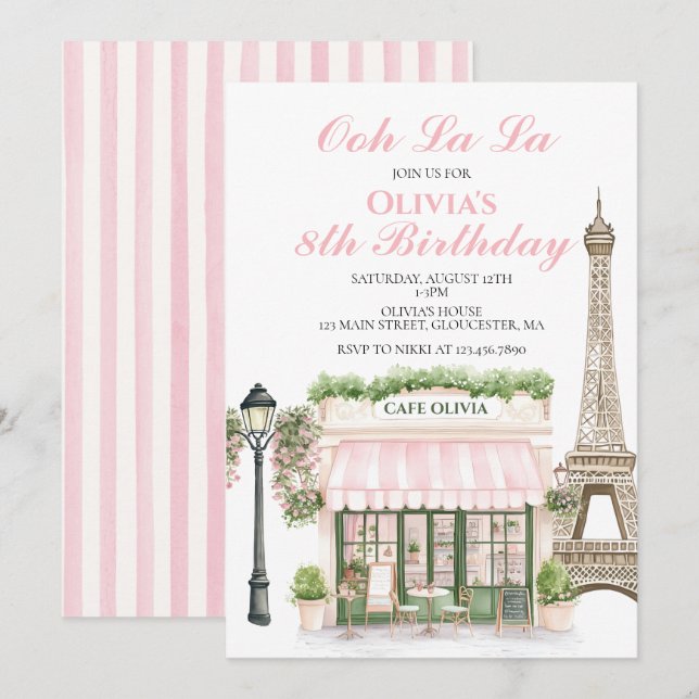 Convite Aniversário em Paris Café Parisiense (Frente/Verso)