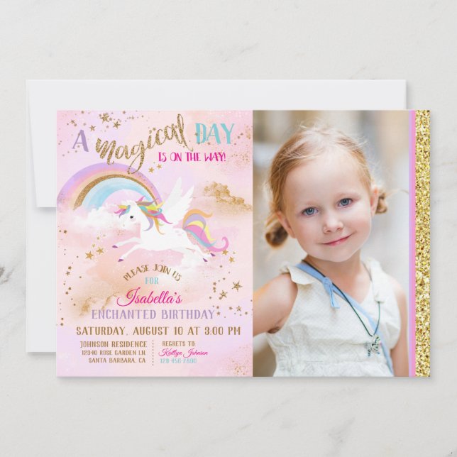 Convite Aniversário Enchanted da faísca do arco-íris do (Frente)