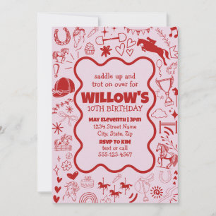 Convite Aniversário Equestre Única de Cavalo Rosa