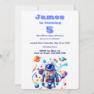Convite Aniversário Espacial de 5 Anos Personalizado Astro