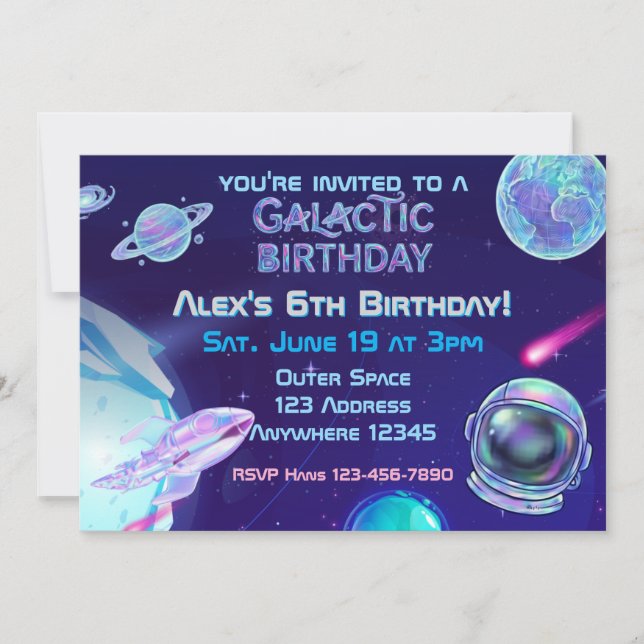 Convite Aniversário Espacial Galáctico Holográfico (Frente)