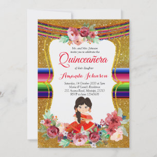 Convite Aniversário espanhol de Quinceañera vermelho e dou