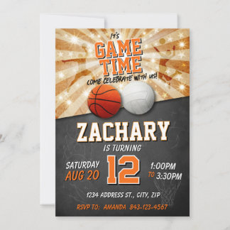 Convite Aniversário Esportivo de Futebol de Basquete e Vol