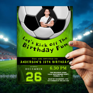 Convite Aniversário Esportivo Vibrante Verde com Foto Pers