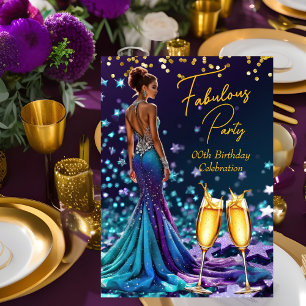 Convite Aniversário Fabuloso Brilho Roxo Turquesa Champanh