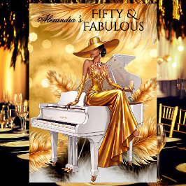 Convite Aniversário Fabuloso Champagne Dourado Piano Branc