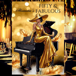 Convite Aniversário Fabuloso Champanhe Dourado Piano Preto