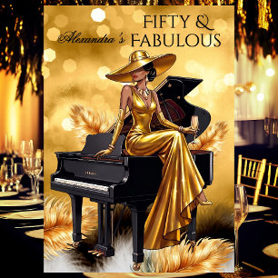 Convite Aniversário Fabuloso Champanhe Dourado Piano Preto