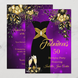 Convite Aniversário Fabuloso Champanhe Roxo Dourado Floral