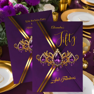 Convite Aniversário Fabuloso Cinquenta Roxo Real Dourado J