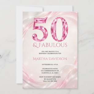 Convite Aniversário Fabuloso de 50 anos com Cristal Rosa