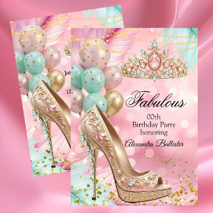 Convite Aniversário fabuloso Tiarra Rosa Bege Turquesa Sal