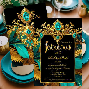 Convite Aniversário Fabuloso Turquesa Azul Dourado Gemas P