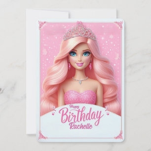 Convite Aniversário Feliz Princesa Rosa Personalizado