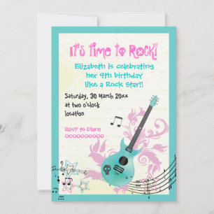 Convite Aniversário feminino da guitarra elétrica da