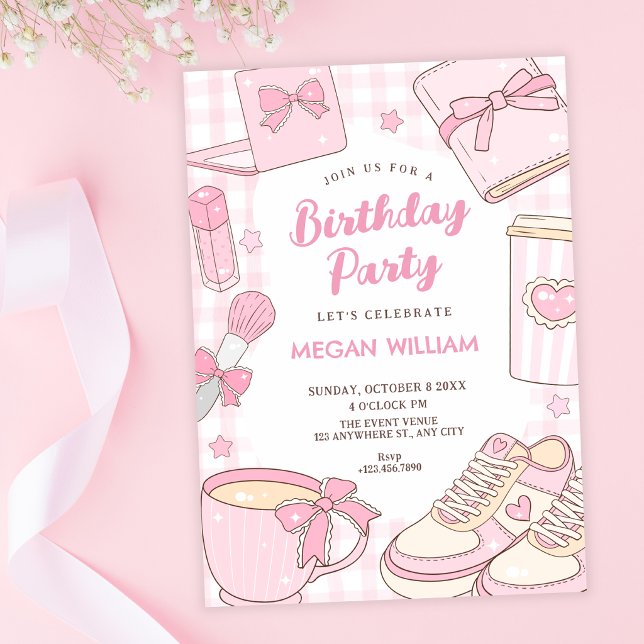 Convite Aniversário feminino rosa (Criador carregado)