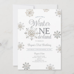 Convite Aniversário Flocos de Neve Prata Inverno Onederlan
