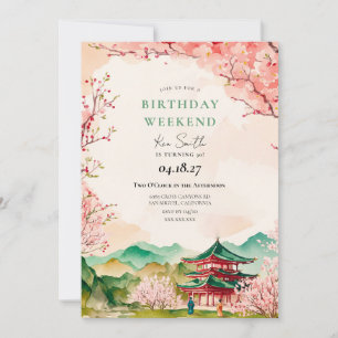 Convite Aniversário Flor de Cerejeira Sakura Japonesa