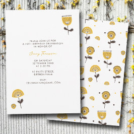 Convite Aniversário Floral Amarelo Moderno do meio século