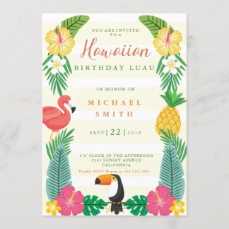 Convite Aniversário Floral Amarelo-Verde-Havaí