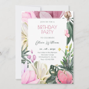 Convite Aniversário Floral blogue watercolor