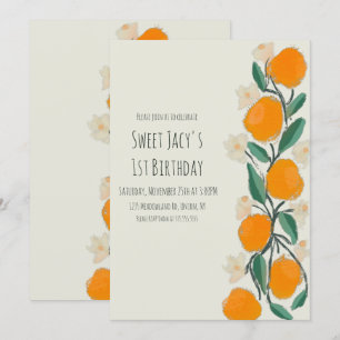 Convite Aniversário Floral Botânico Doce Laranja Fofa