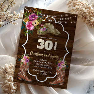 Convite Aniversário Floral Colorido do Vaqueiro Espanhol O