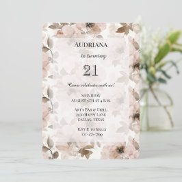 Convite Aniversário Floral Cor-de-rosa-rosa-esbranquiçado