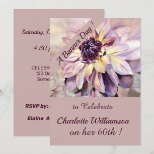 Convite Aniversário floral da aguarela malva e roxa