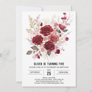 Convite Aniversário Floral da Borgonha Elegante Encantada