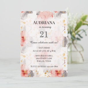 Convite Aniversário Floral da Cinza Blush Coral