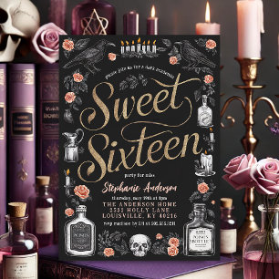 Convite Aniversário Floral Dark Academia Sweet Sixteen