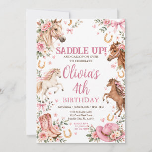 Convite Aniversário Floral de Cowgirl Western Saddle Up