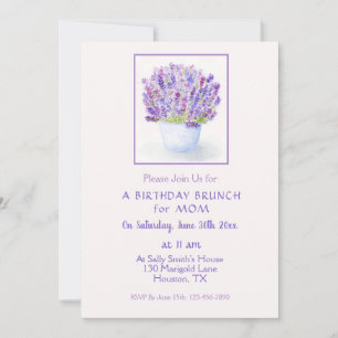 Convite Aniversário Floral de Lavanda de Aquarela pintada