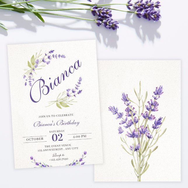 Convite Aniversário floral de Lavanda roxa (Criador carregado)