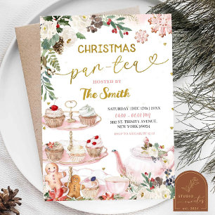 Convite Aniversário Floral de Natal Par-Tea de Inverno